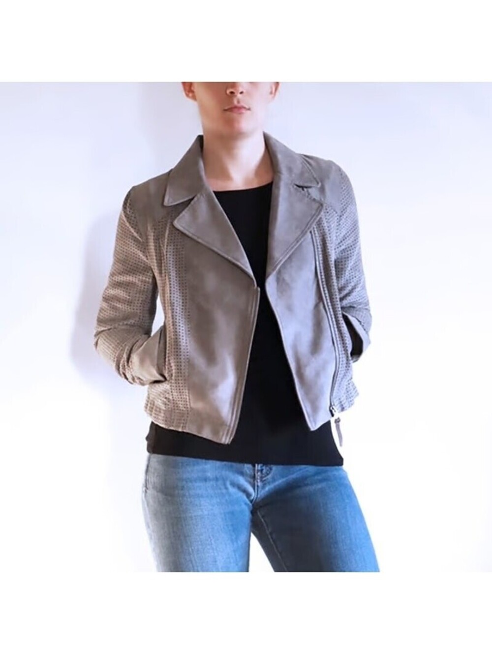 Anthropologie Hei Hei Moto Jacket Womens S Gray Lightweight Fall Layer Street